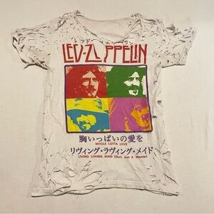 Heavily Distressed/Shredded Led Zeppelin Japan Pop Art T-Shirt Shirt No Size